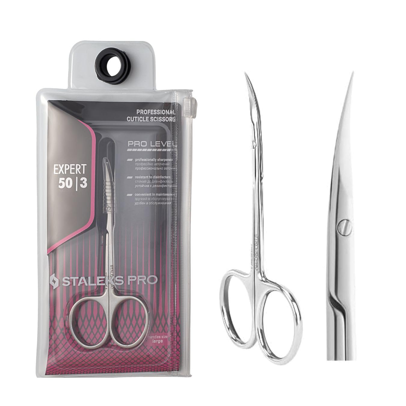STALEKS PRO Professional Cuticle Scissors Precise and Safe Ergonomic Rings Stainless Steel Expert SE-50/3