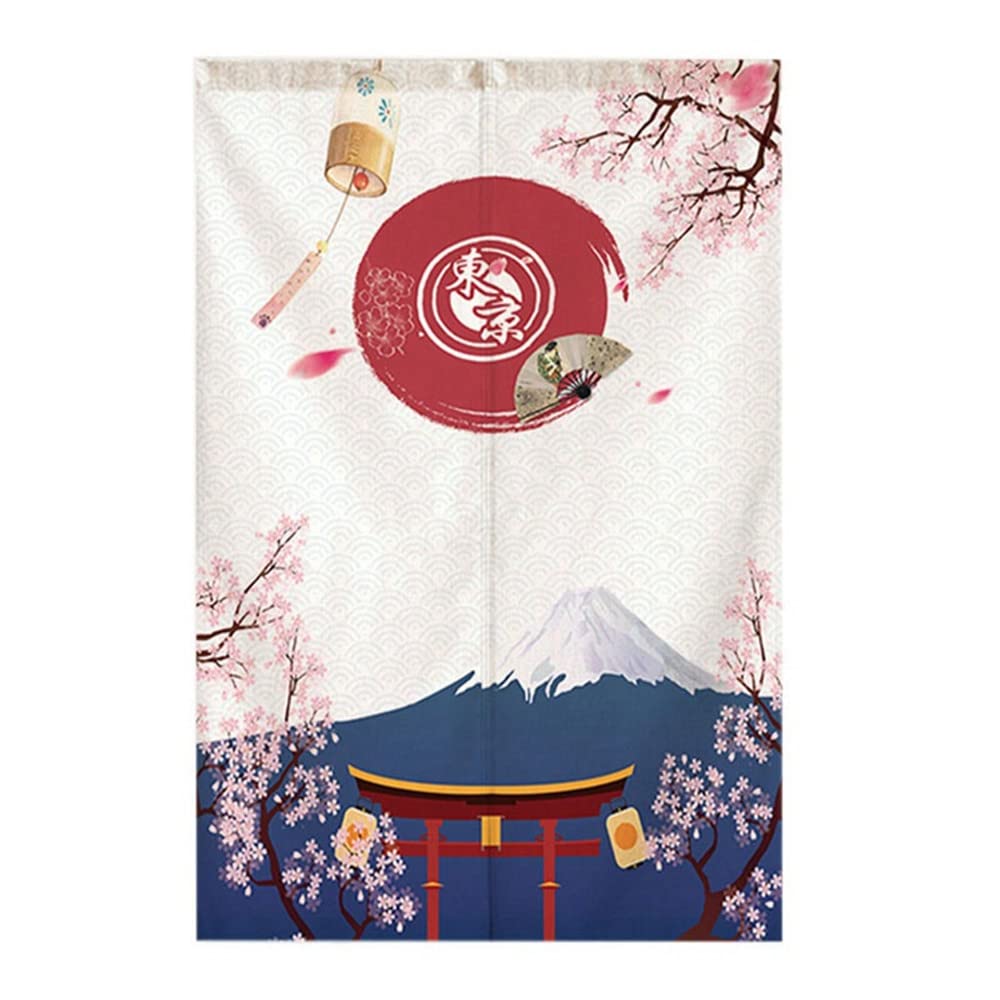 Surwin Cherry Blossoms Japanese Noren Doorway Curtain Long Cotton Linen Artistic Style Door Curtain Window Treatment Tapestry For Kitchen Bistro Partition Shading Home Decorative (75X150cm,)