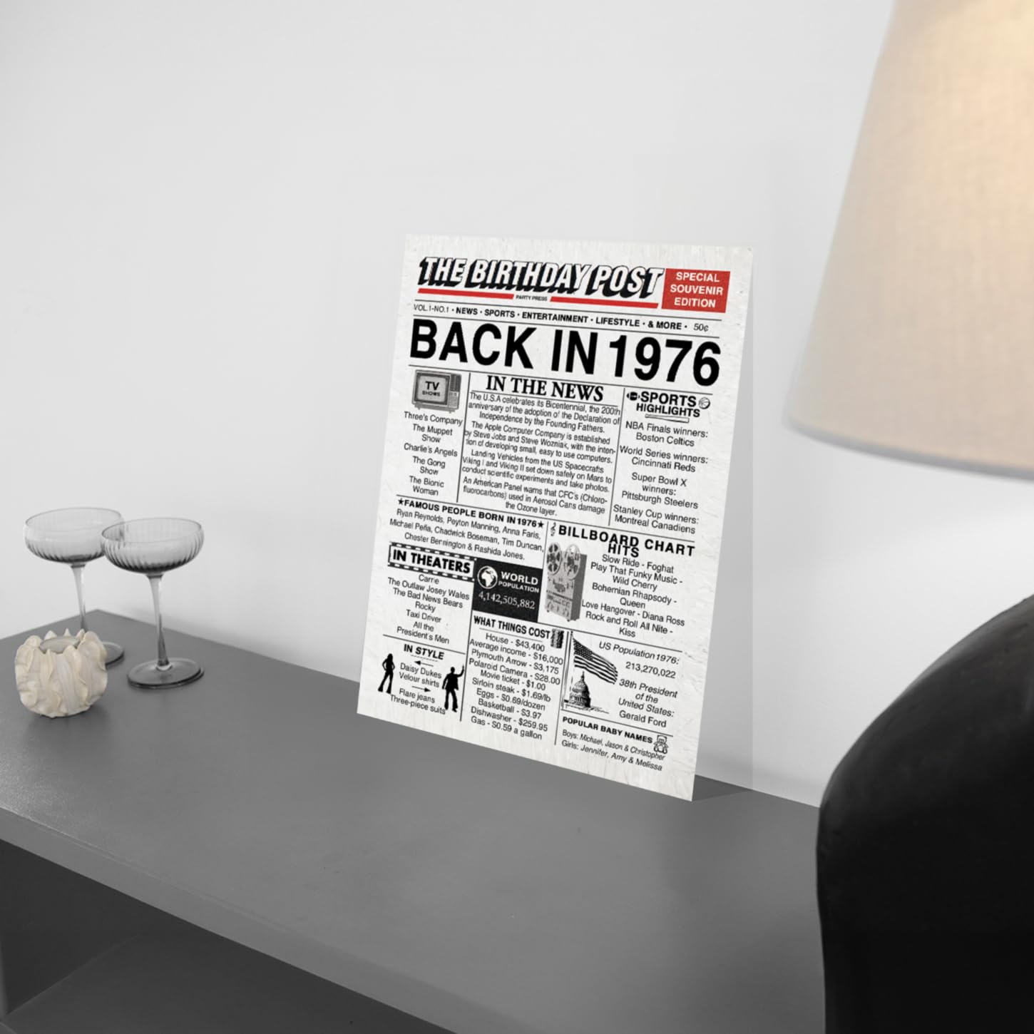 Amazon.com: 50th Birthday Poster Unframed - Back In 1976 Newspaper