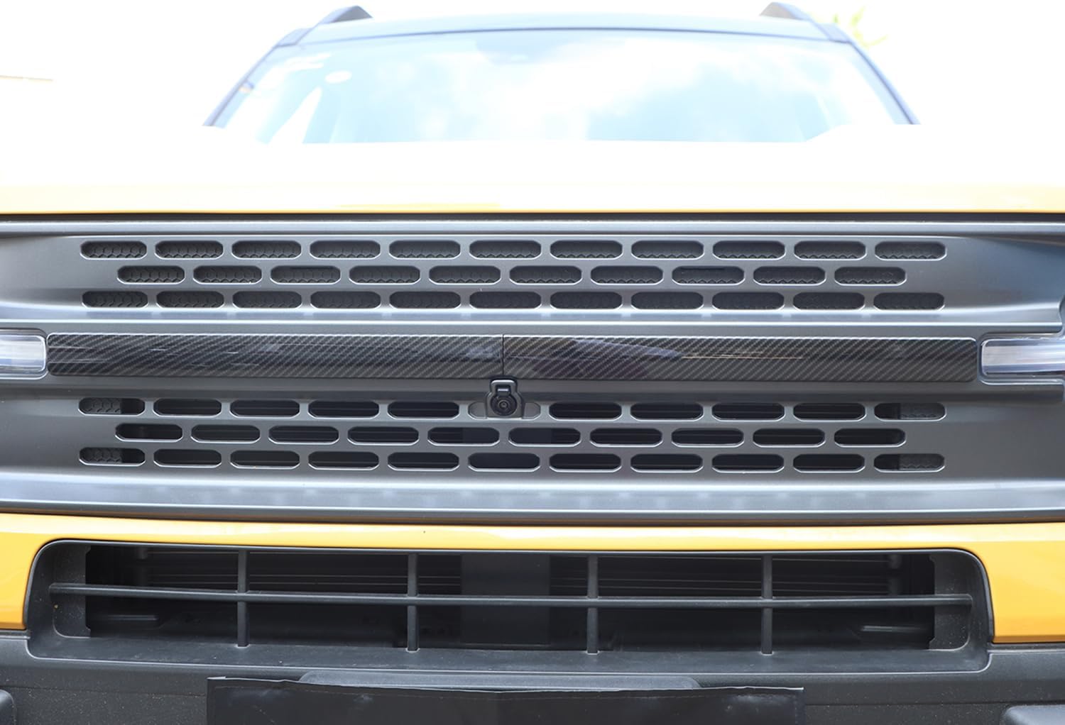 Front Bumper Grille Strip Cover Center Grill Decoration Bar Trim Sticker Compatible with Ford Bronco Sport 2021 2022 2023 2024 2025 Exterior Accessories (Carbon Fiber Look)