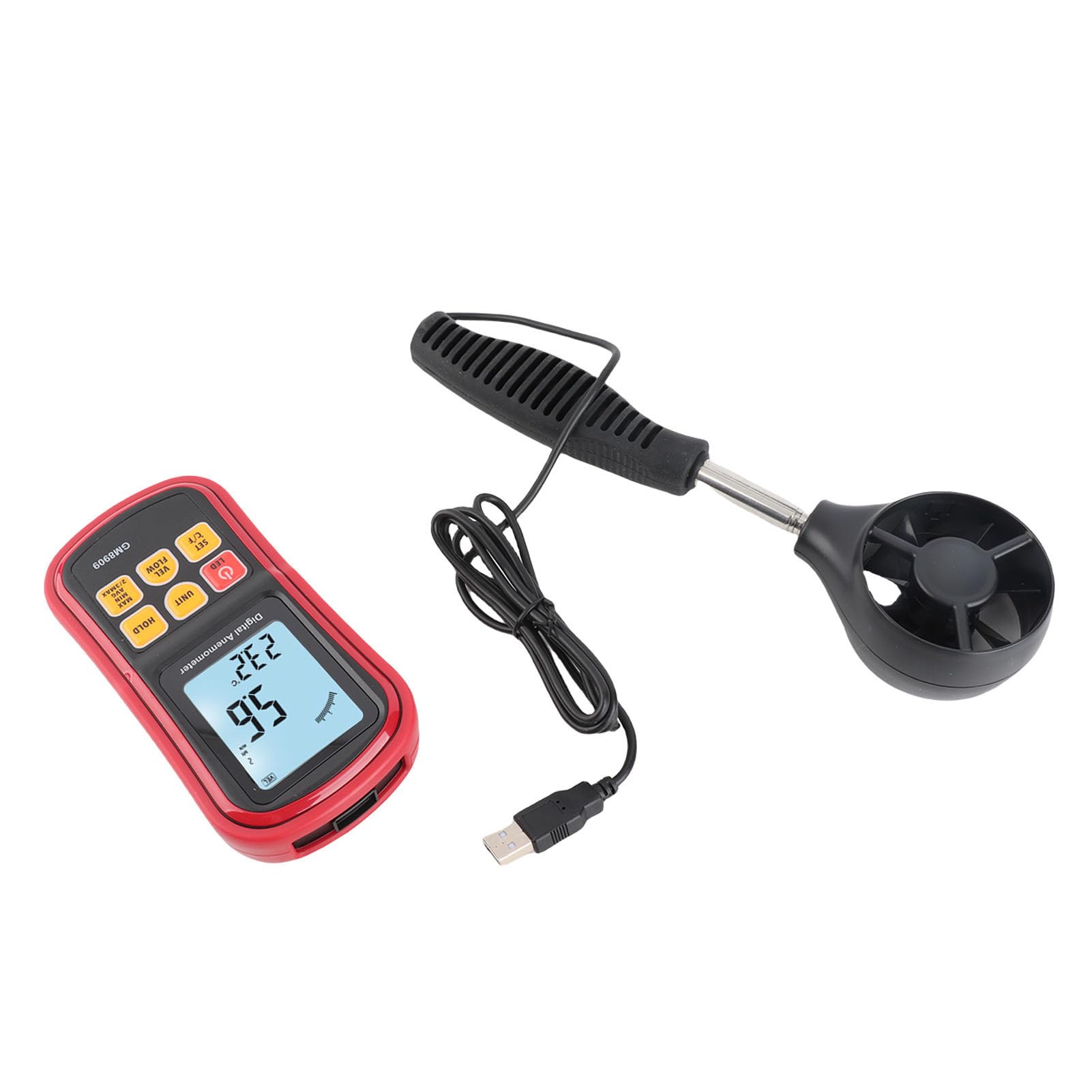 Digitales Anemometer, Multifunktionales Windgeschwindigkeitsmessgerät mit Hintergrundbeleuchtung und Teleskopgriff für die Versteinerung von Stromstahl