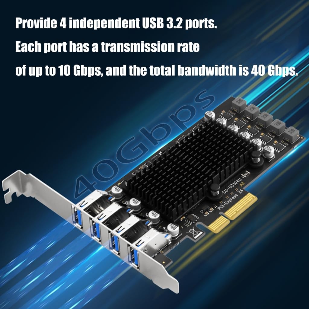 USB3.2 PCIE Expansion Card Adapter External PCIE Extender PCIE Card 4 Port USB3.2 Adapter for Desktop Equipment