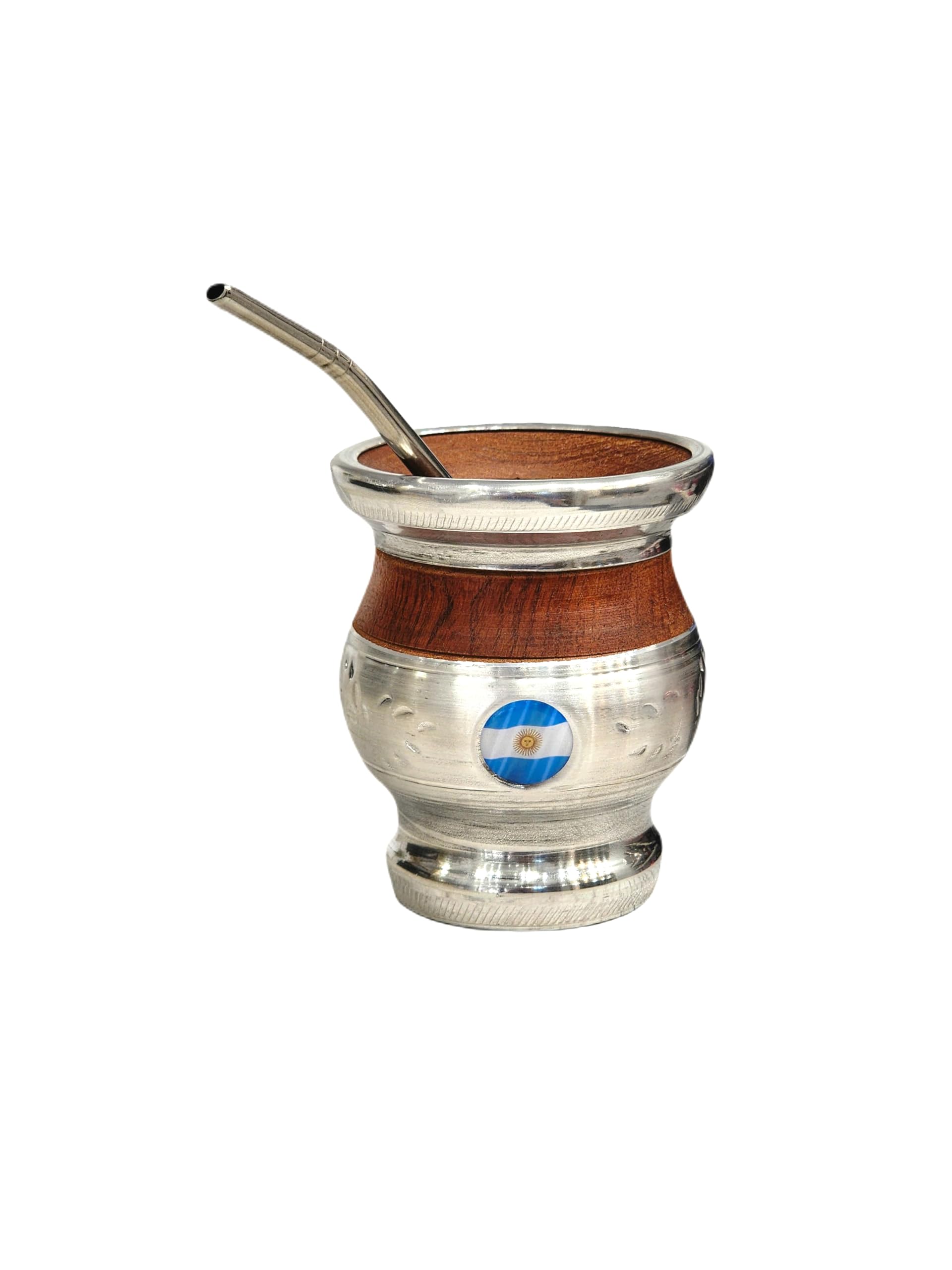 Mat argentin classique, fabriqué à la main en bois de caroube naturel avec revêtement en acier inoxydable, mat avec ampoule, Gourd Mate Cup