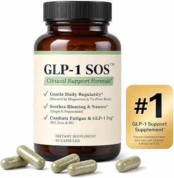 GLP-1 SOSTM Digestive Support for Ozempic Wegovy Mounjaro Zepbound Users Constipation, Sulfur Burps, Bloating, Fatigue Magnesium, Ginger, 19-Strain Probiotic, B12 Physician-Formulated 60 Caps