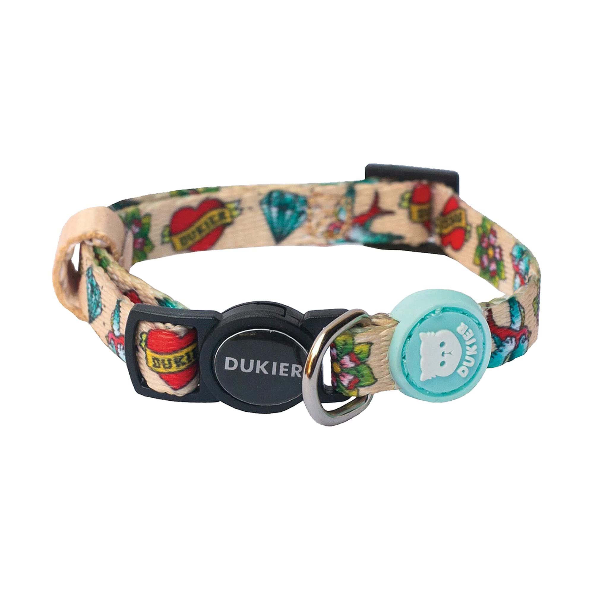 DUKIER - Collar para Gatos, Regulable y Ajustable, Accesorio Mascotas Resistente y con Cierre de Seguridad, Diseño de Tattoo, Talla Única (17-29 cm)