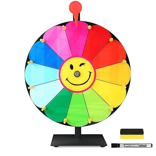 Delizon 12 Inch Color Prize Wheel, 12 Slot Spinning Wheel Fortune Game, Holiday Activities, Party, Classroom or Home Education, Sunflower Pattern