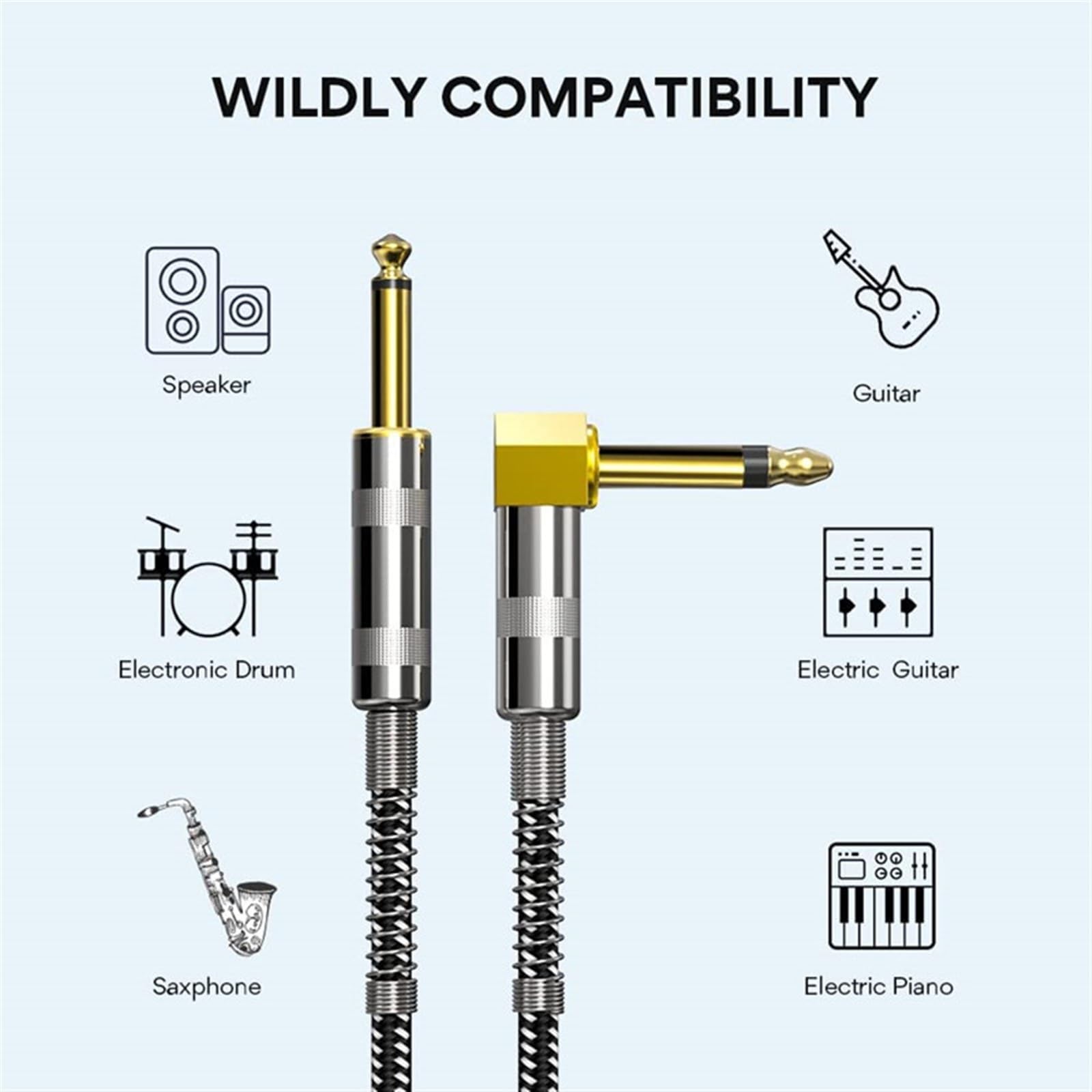 Cavo Audio Professionale per Chitarra Cavo Audio da 6,5 ​​mm Intrecciato A Gomito Placcato in Oro per Cavo Mixer per Chitarra Audio Amplificatore di Potenza (Color : 12 Meters)