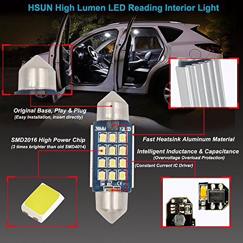 HSUN 36MM Bombilla LED Festoon C5W 6000K Blanco 2 Pack miniatura 4