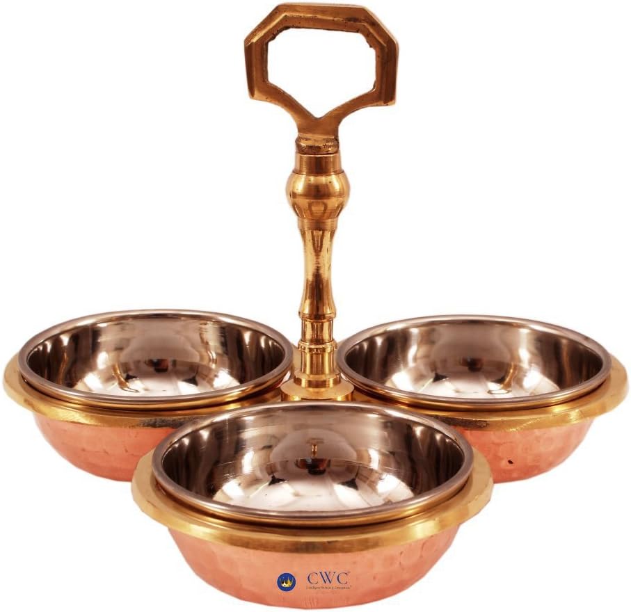 CwC Steel Copper Pickle Bowl Set with Handle, Tableware, 250 ML Each, Pack of 3