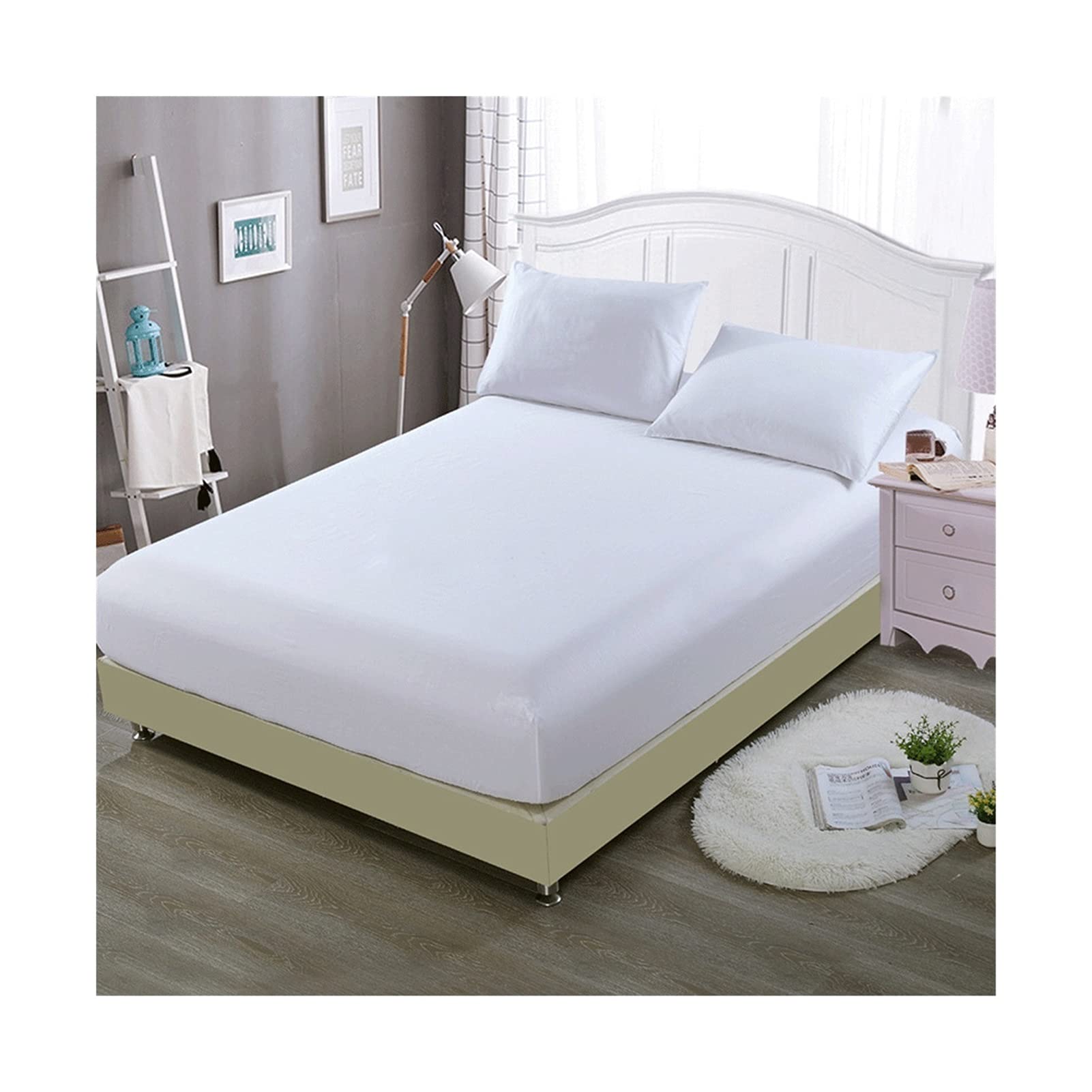 Drap-housse 100% coton 135x200cm BLUNOA drap de lit blanc bonnet 22cm toucher doux