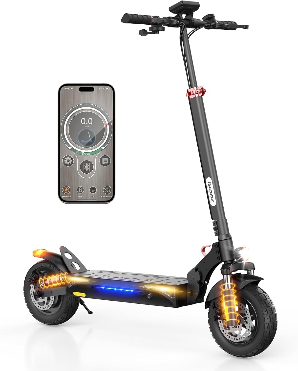 800W Trottinette Électrique Adulte, Batterie de 480WH, Autonomie Maximale de 40 KM, Trottinette Électrique Pliable de 10", Application, Charge Maximale 120 KG, Guidon Réglable, Suspension Quadruple