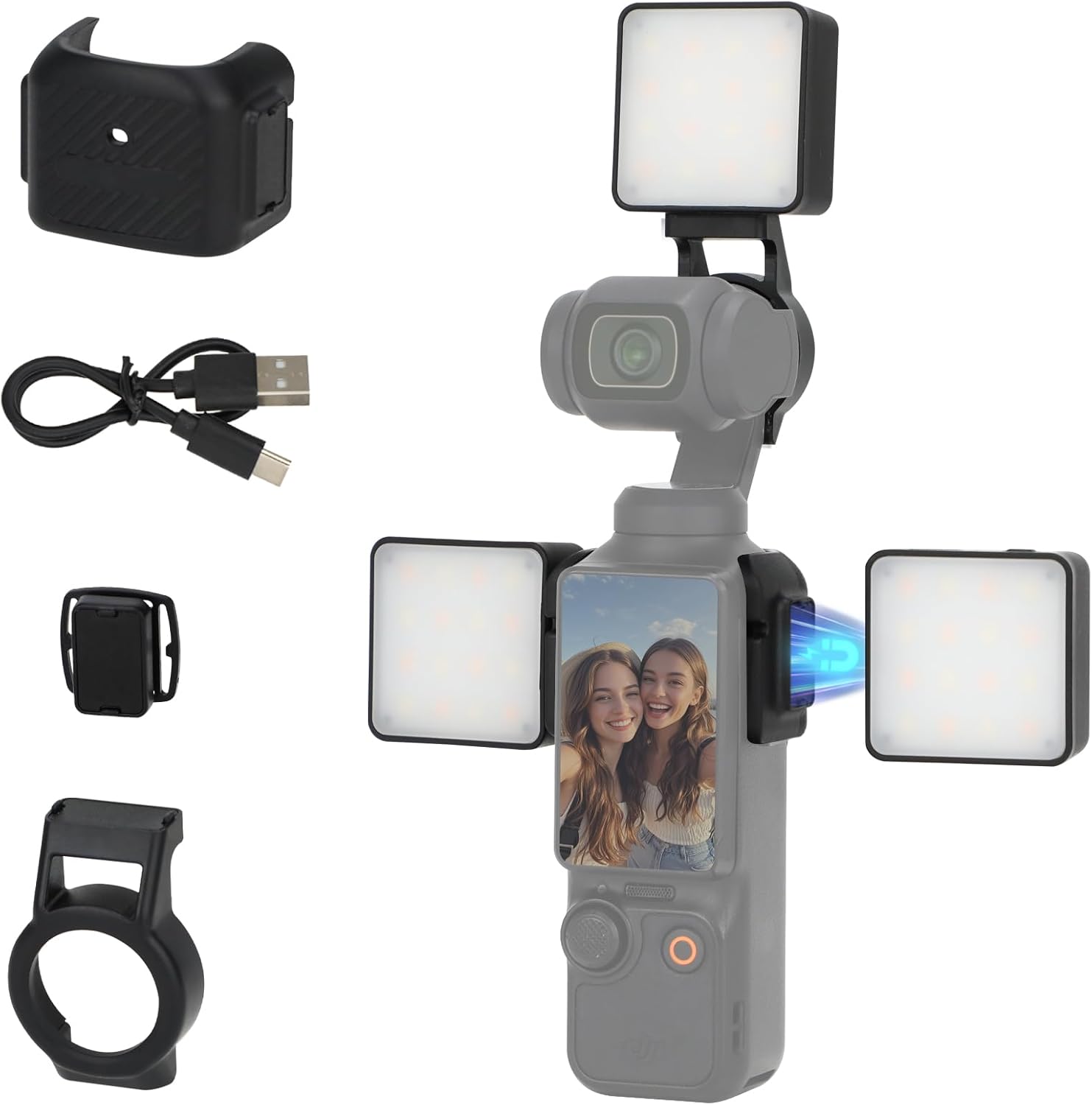 3Pcs Magnetic Selfie Fill Light Compatible for DJI Osmo Pocket 3, Rechargeable Mini LED Video Light with 3 Color Modes & Adjustable Brightness, 6500K, 500mAh Battery, Quick-Release Cold Shoe Base.