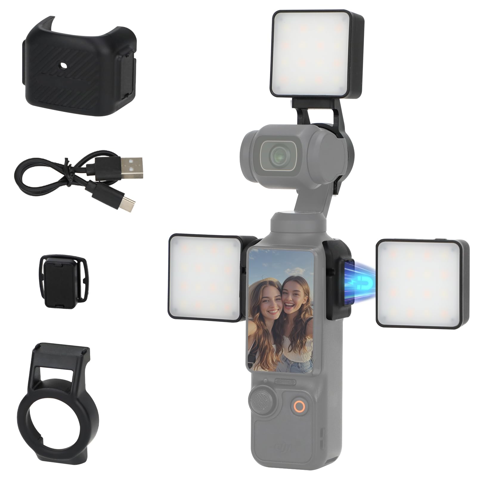 Photo 1 of 3Pcs Magnetic Selfie Fill Light Compatible for DJI Osmo Pocket 3, Rechargeable Mini LED Video Light with 3 Color Modes & Adjustable Brightness, 6500K, 500mAh Battery, Quick-Release Cold Shoe Base.