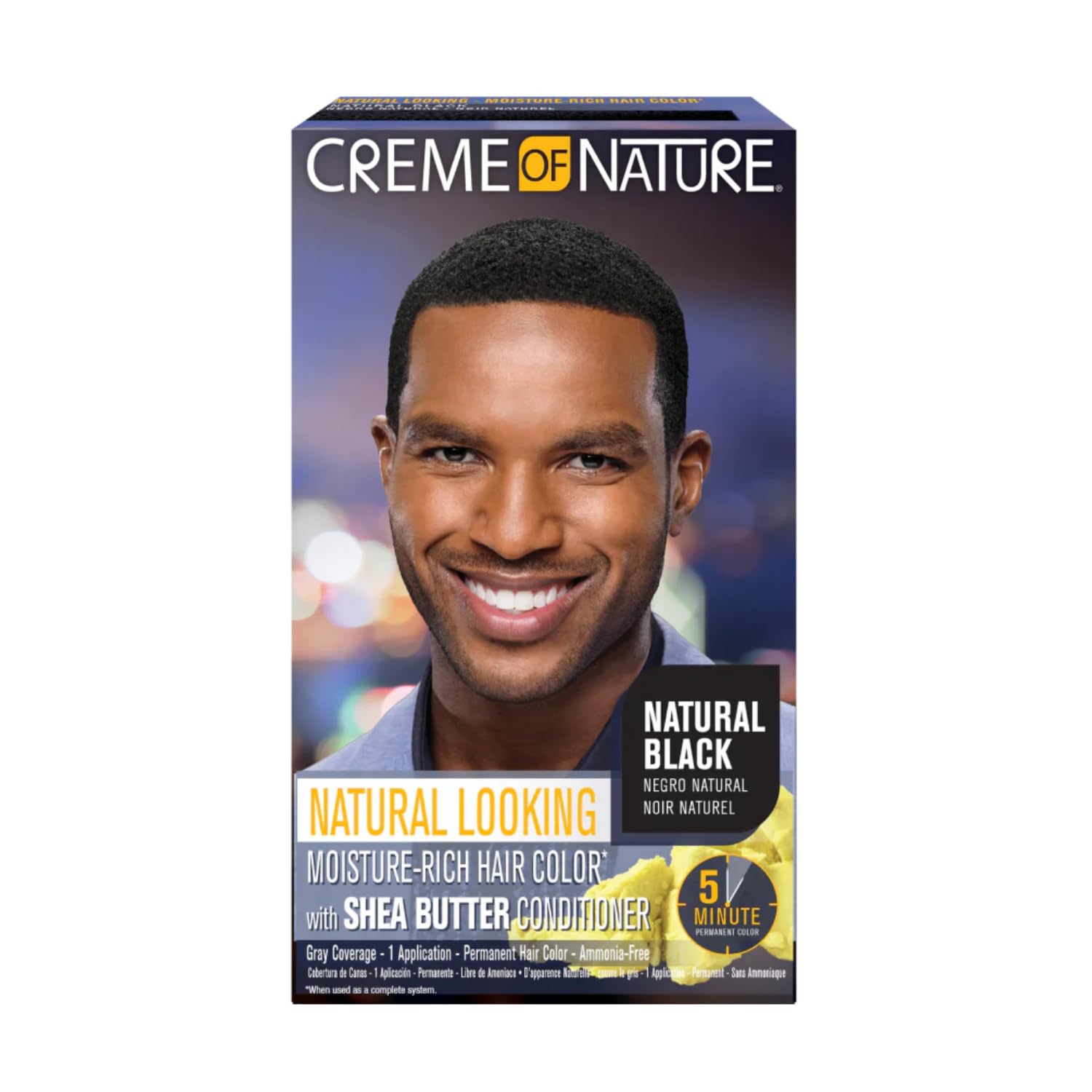 Natural Looking Hair Color for Men with Shea Butter Conditioner, Fast-Acting, Ammonia-Free Moisture-Rich Gray Coverage Gel for Hair & Beard, Natural Black, 1 Application