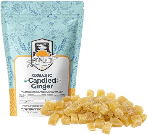 Miniatura 7 de Fermentaholics Jengibre confitado seco orgánico certificado por USDA, 7 onzas, perfecto para fermentación secundaria y sabor a kombucha