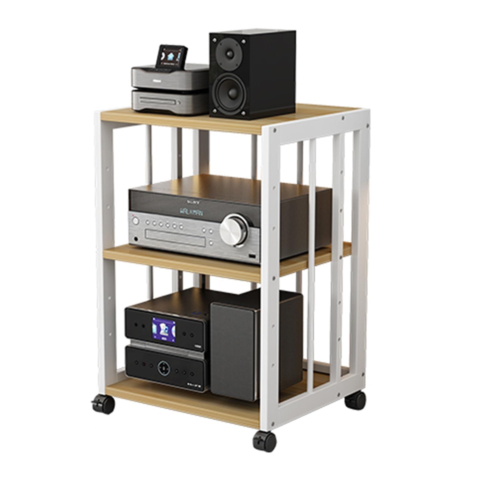 Estante para discos de audio con ruedas con bloqueo y sólida estructura metálica