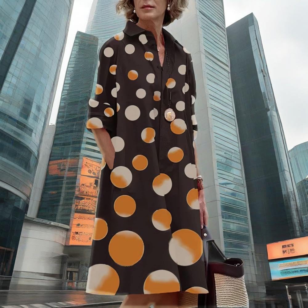 Womens 2025 Long Sleeve Button Down Shirt Summer Dress Casual V Neck Loose Fit Midi Shirt Dresses with Pockets - Image 6