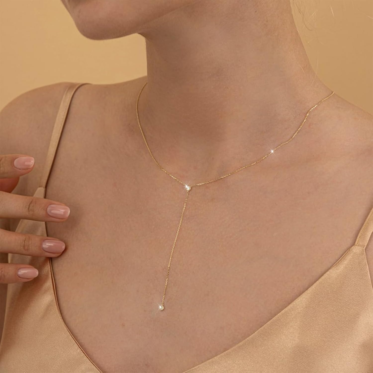 Gold Necklace for Women Trendy Lariat Y Necklace Dainty 14k Gold Plated/Silver Long Necklaces for Women Layered Beaded Drop Necklaces Simple Y-Shaped Chain Jewelry Gifts - Image 4
