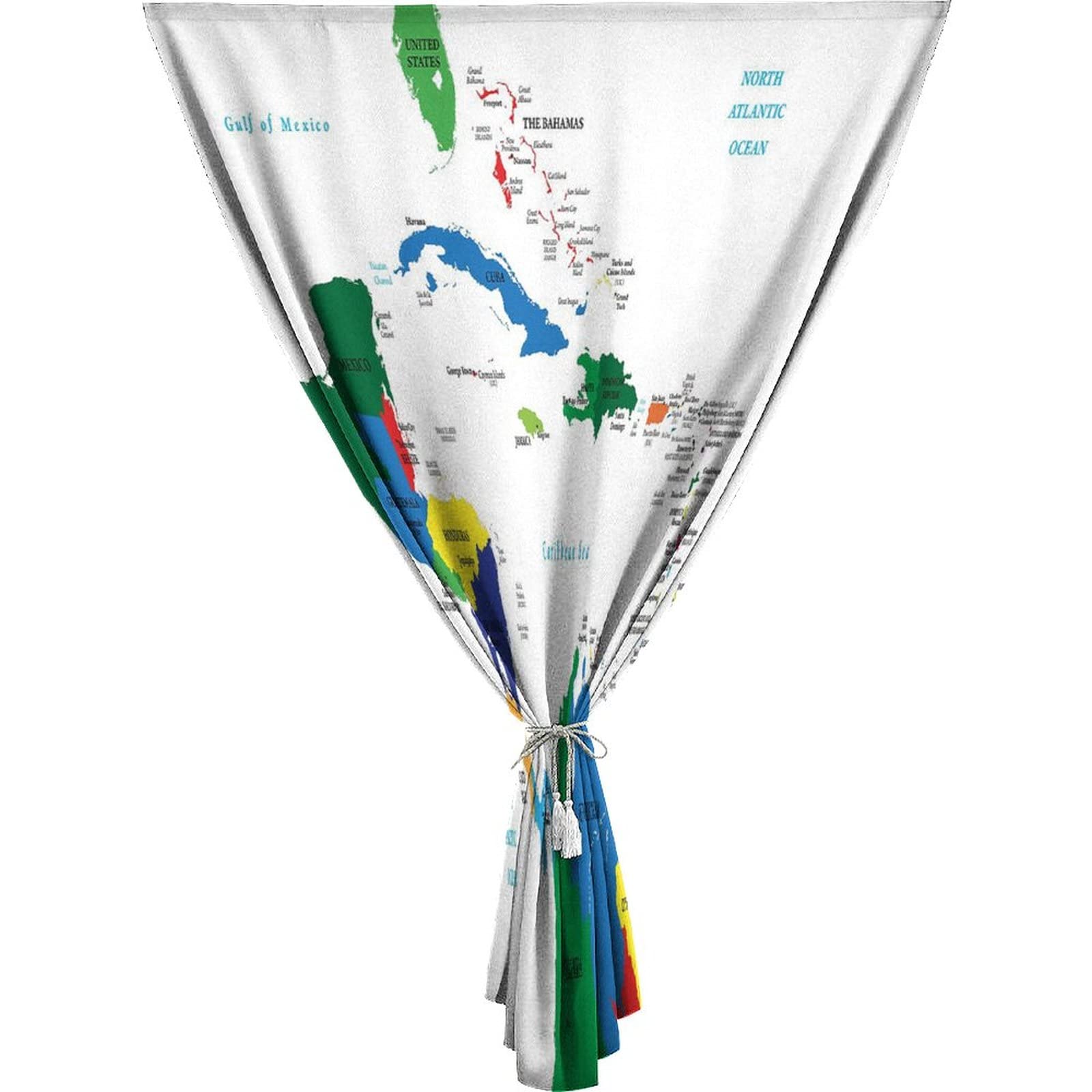 Adjustable Blackout Shades, Map Portable Blackout Curtain, Central America and Caribbean Islands Map Print Living Room Bedroom Window Drapes,47W x63L Inches, for Kitchen Bathroom Living Room