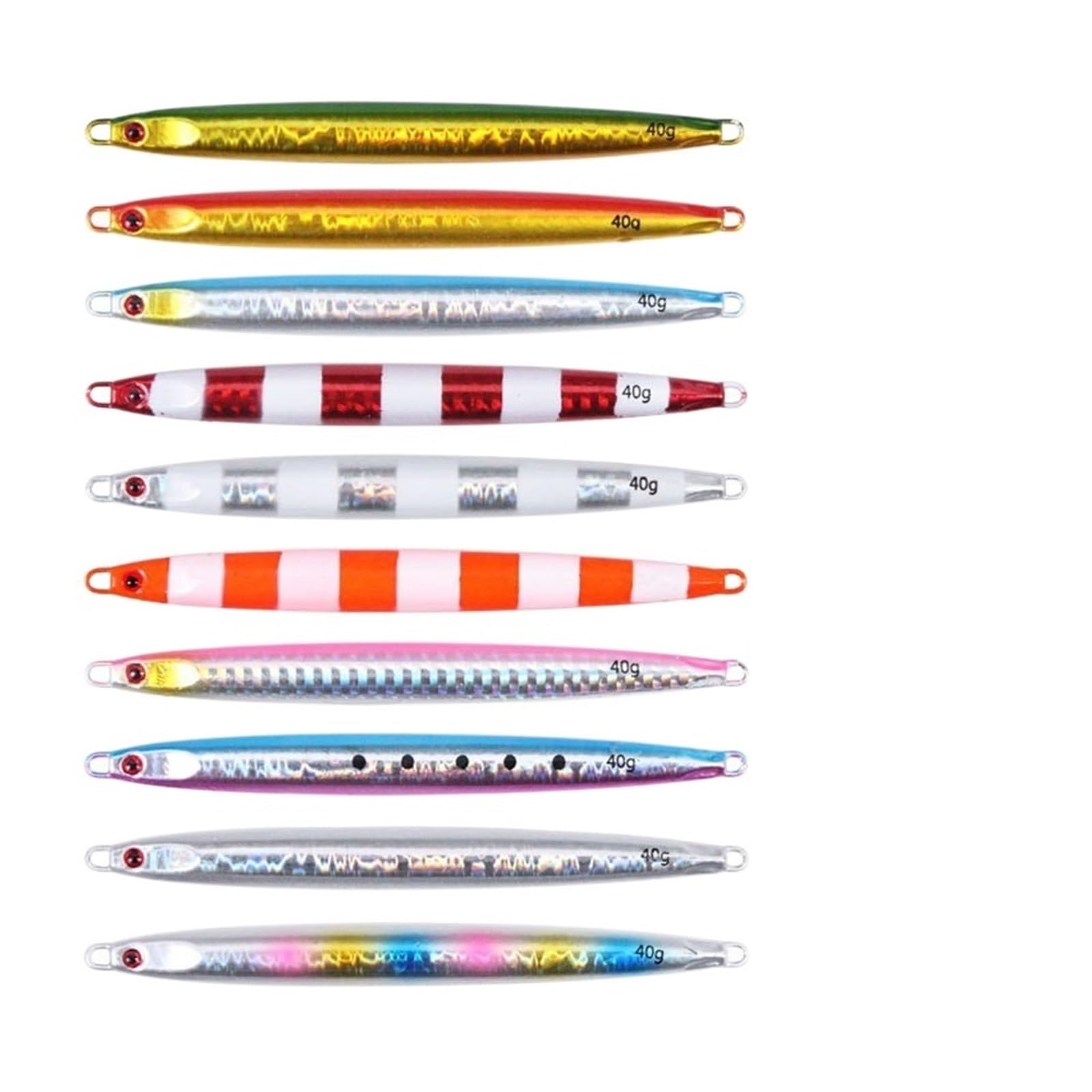 XILILHC 10 Stück 20 G, 30 G, 40 G, 60 G, 80 G, 100 G, Metallguss-Köder, Angelköder-Set, Jigs, Forelle, Harte Köder, Tackle, Pesca, Fisch, Jigging, Salzwasser