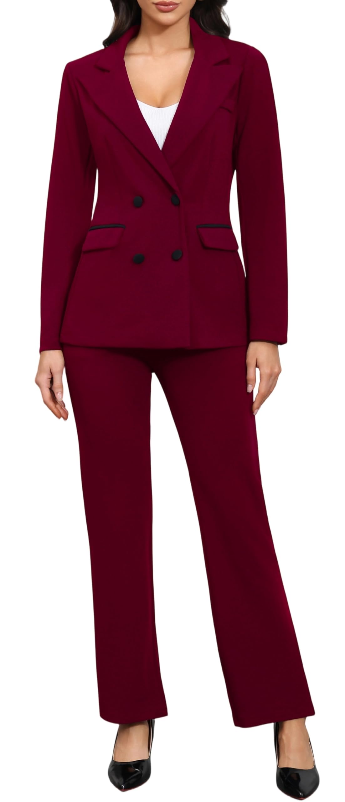 Womens Business Pant Suits 2 Piece Blazer Set Double Breasted Casual Work Office Outfits