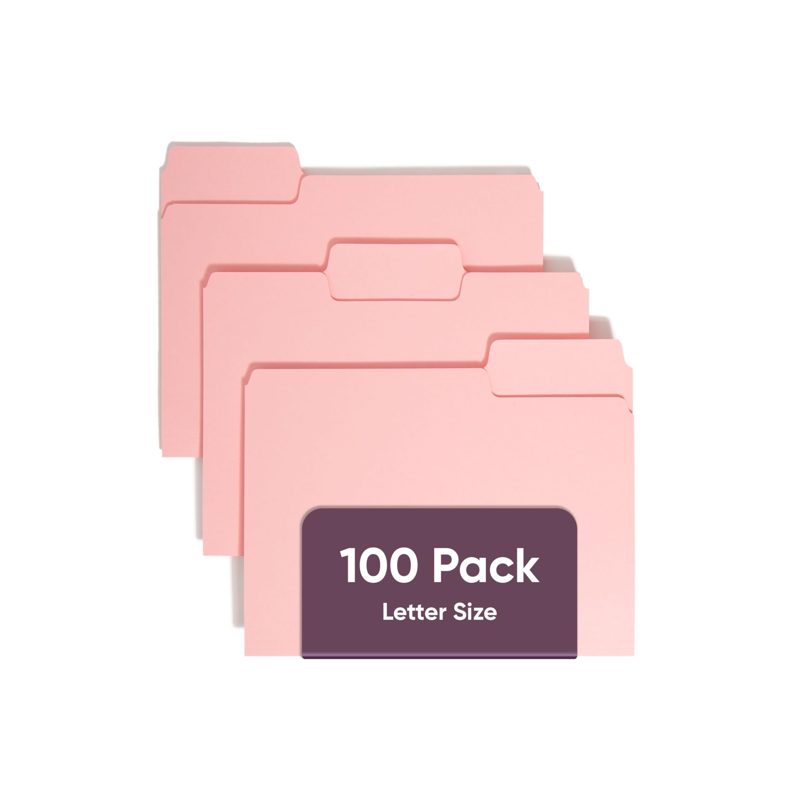 Smead Standard-Aktenordner, 100 Stück, Rosa, 1/3-geschnittene Reiter, Briefgröße (12643)