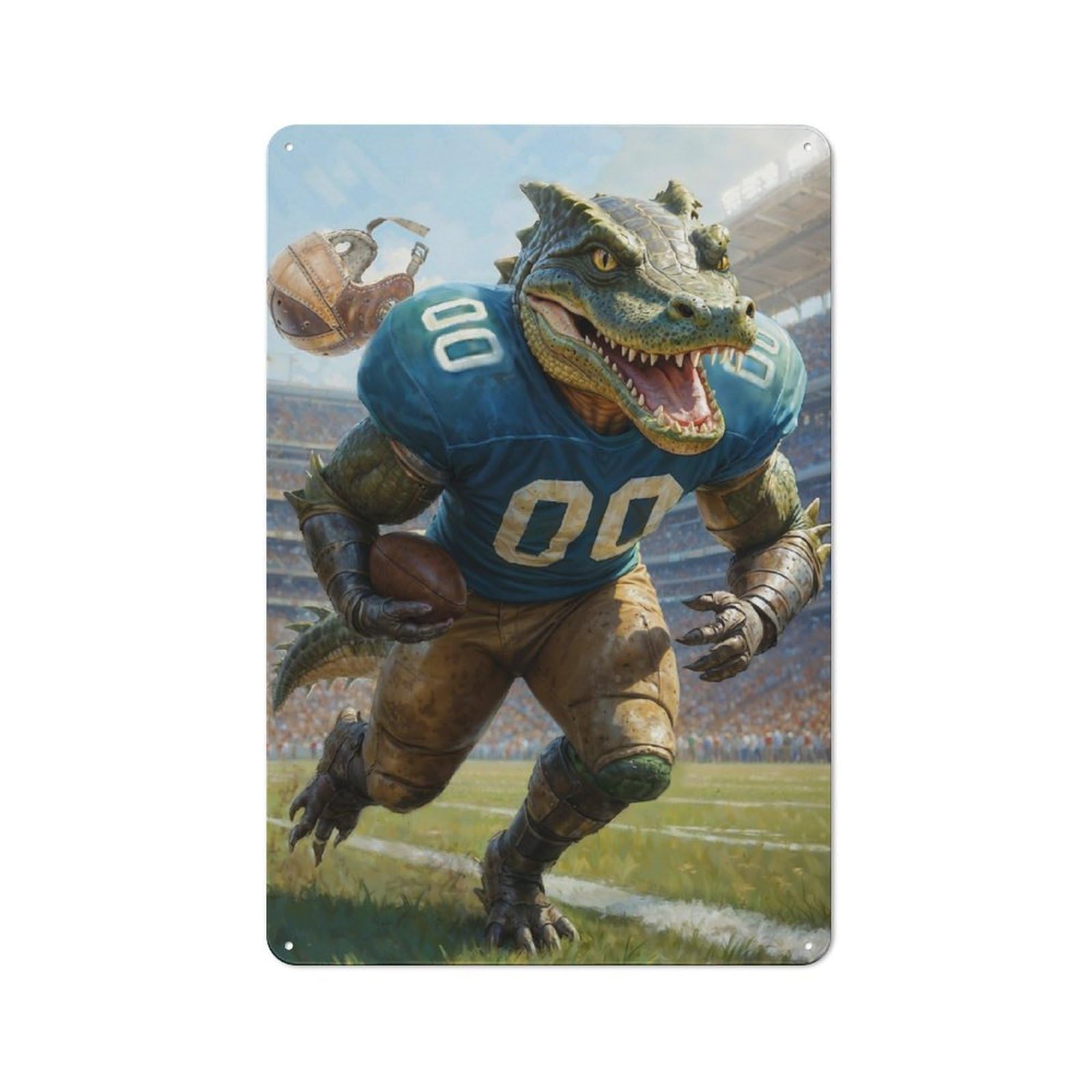 Gridiron Alligator Ball Decorative Metal Plaque, Easy to Hang Plaque for Garden Shed, Covered Patio, Kitchen Or Hallway, 30x20cm