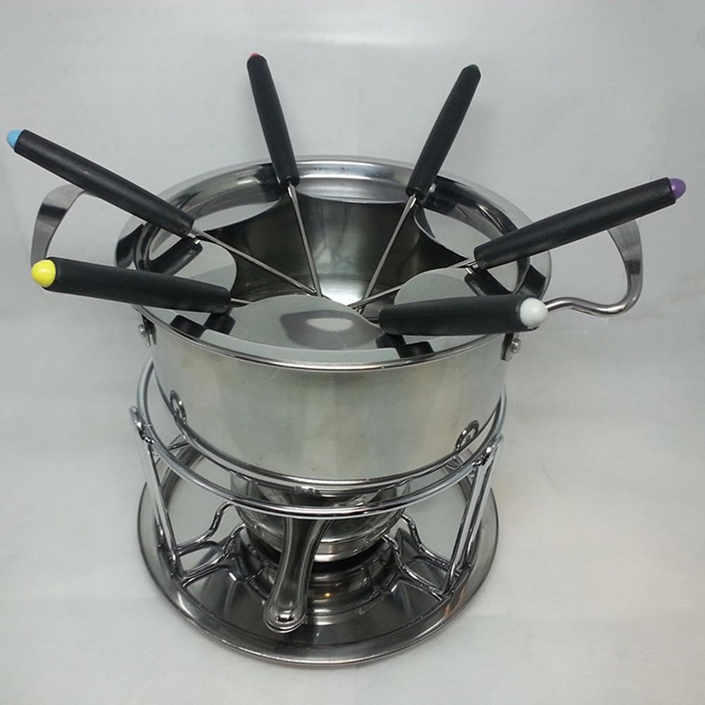 Set di Pentole per Fonduta Pentola per Fonduta Multiuso da All'Aperto con 6 Bastoncini Pentola per Fonduta di Formaggio al Cioccolato in Acciaio Inossidabile