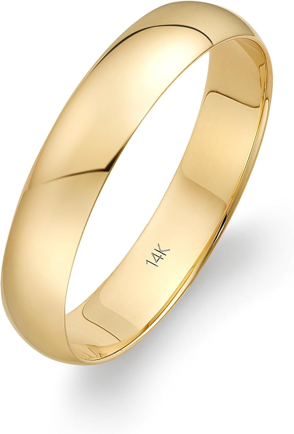 10K or 14K Solid Gold Wedding Band, 4mm, Classic Fit, High-Polish Ring, Yellow or White Gold (Stamped for Authenticity), Sizes 7–14