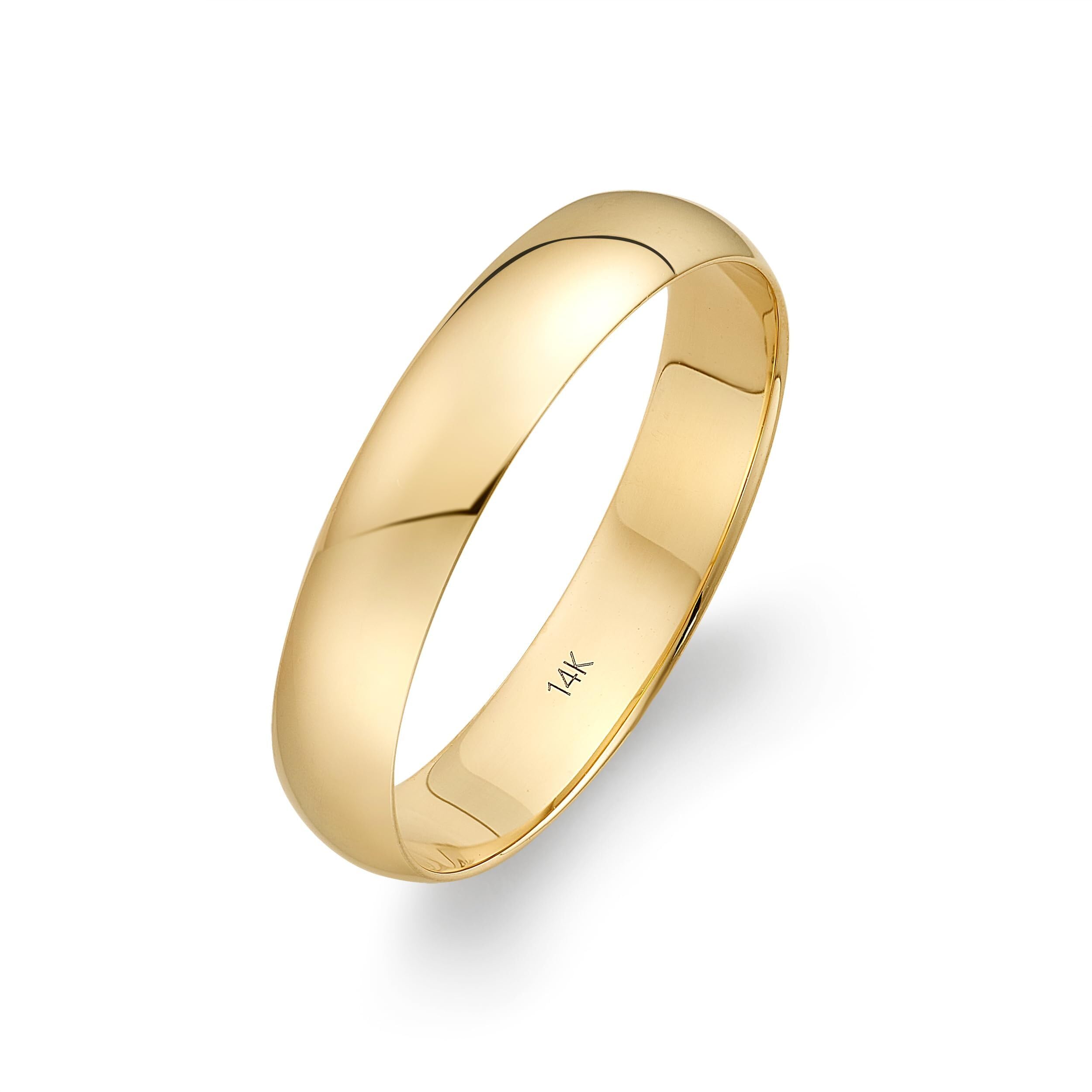10K or 14K Solid Gold Wedding Band, 4mm, Classic Fit, High-Polish Ring, Yellow or White Gold (Stamped for Authenticity), Sizes 7–14