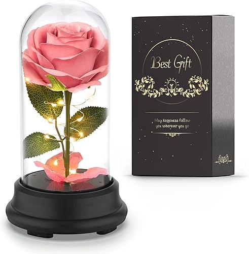 Deluxsa Regalos de rosas para mujeres, regalos de San Valentín para ella, regalos de cumpleaños para mujeres, flores artificiales iluminadas