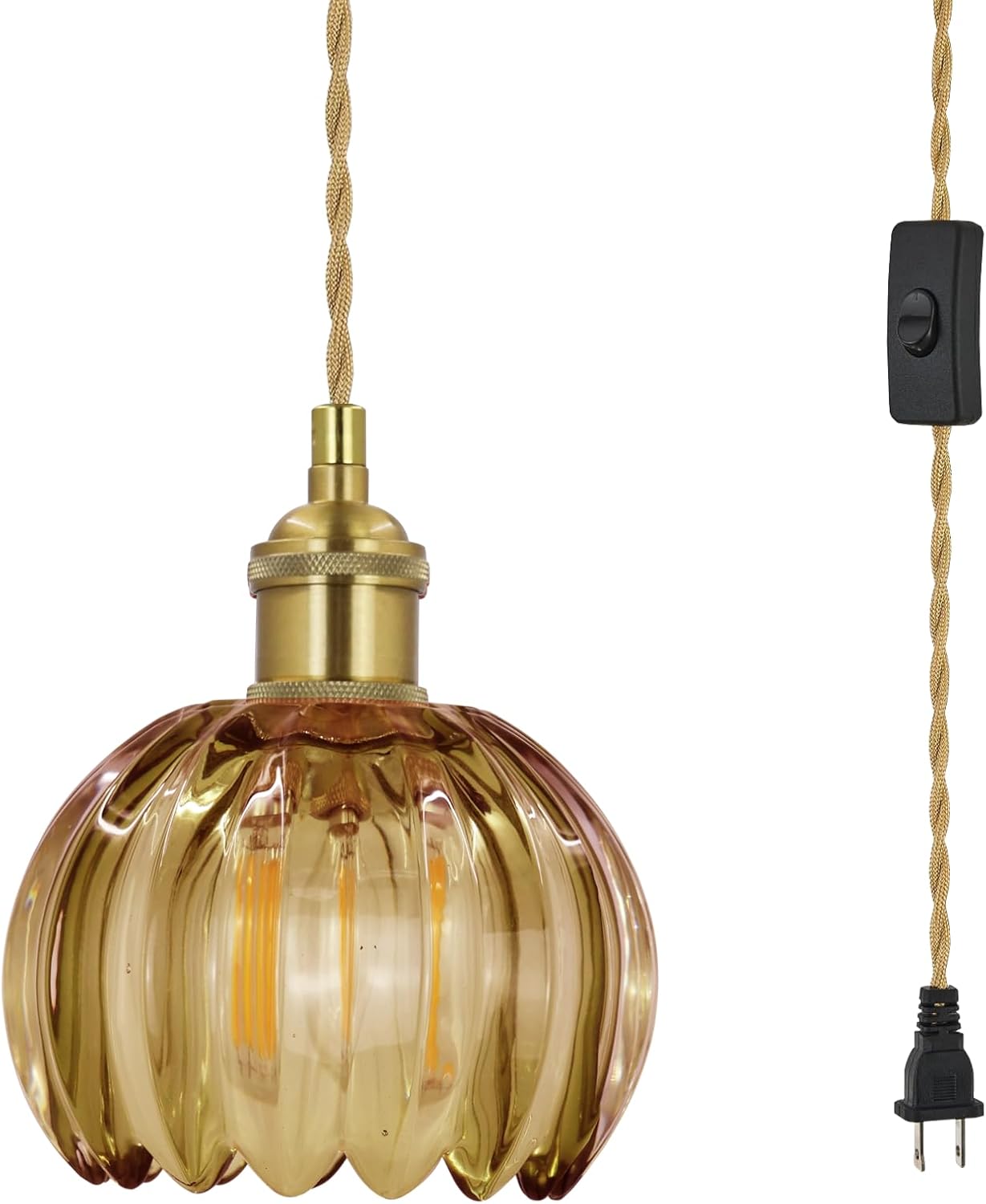 Glass Pendant Light Fixtures Adjustable Hanging Lamp, Gold Green Glass Pendant Lights Kitchen Island Dining Room Hallway Bedroom Living Room, LED Bulb Included