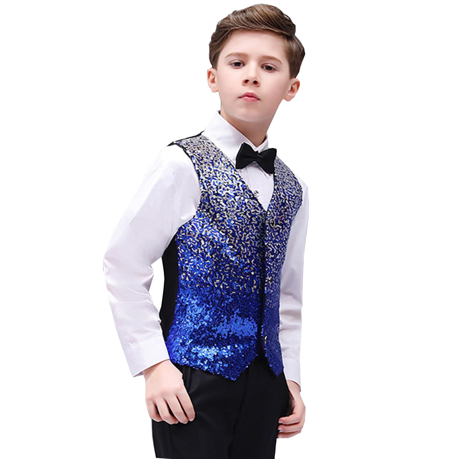 Generisch Chemise pour bébé garçon - Gilet à paillettes formel avec nœud papillon pour fête prénatale - Tenue d'été