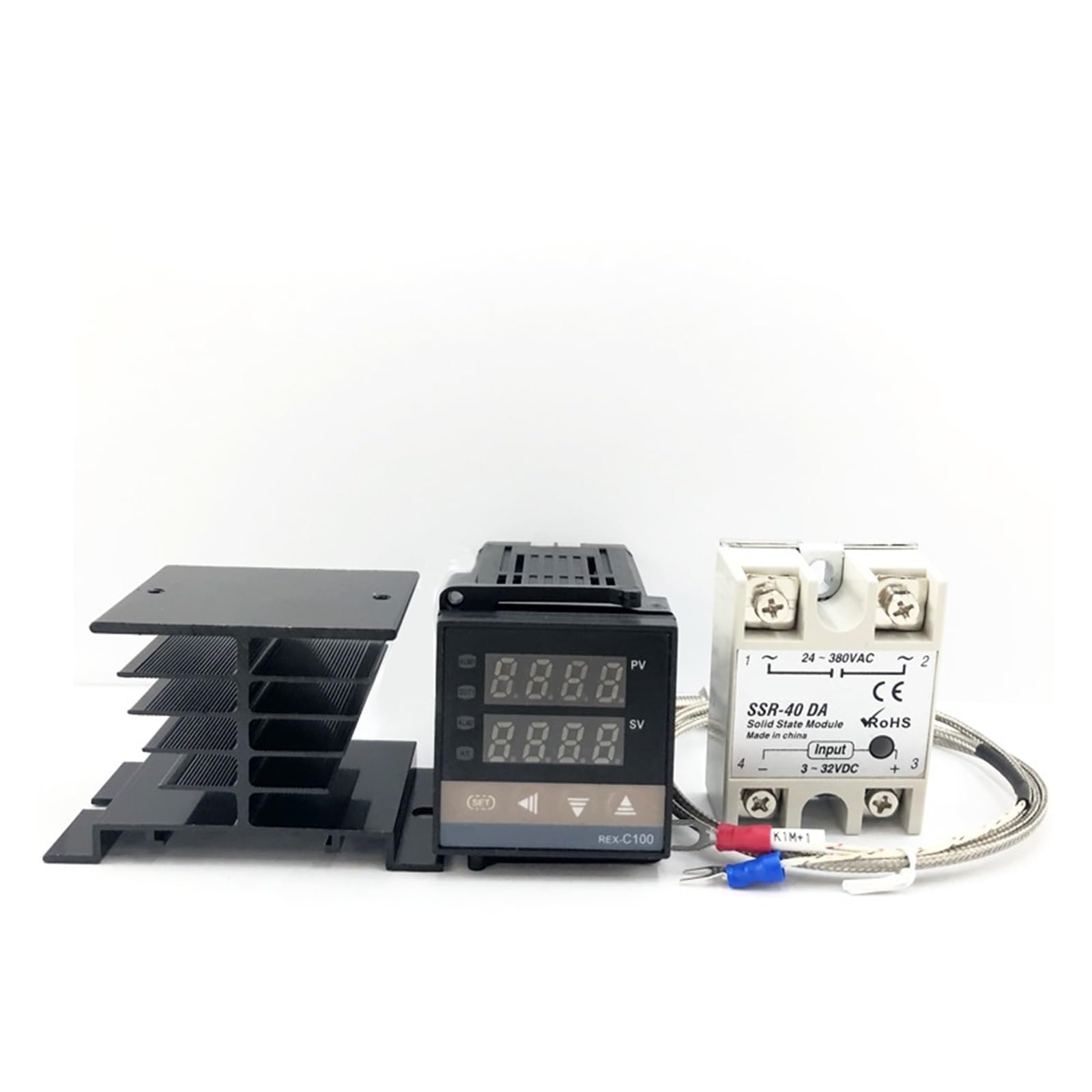 Termostato Intelligente, REX-C100 Termostato regolatore di Temperatura PID Digitale, Uscita SSR Max.40A Relè SSR Sonda termocoppia K(C100 Set)