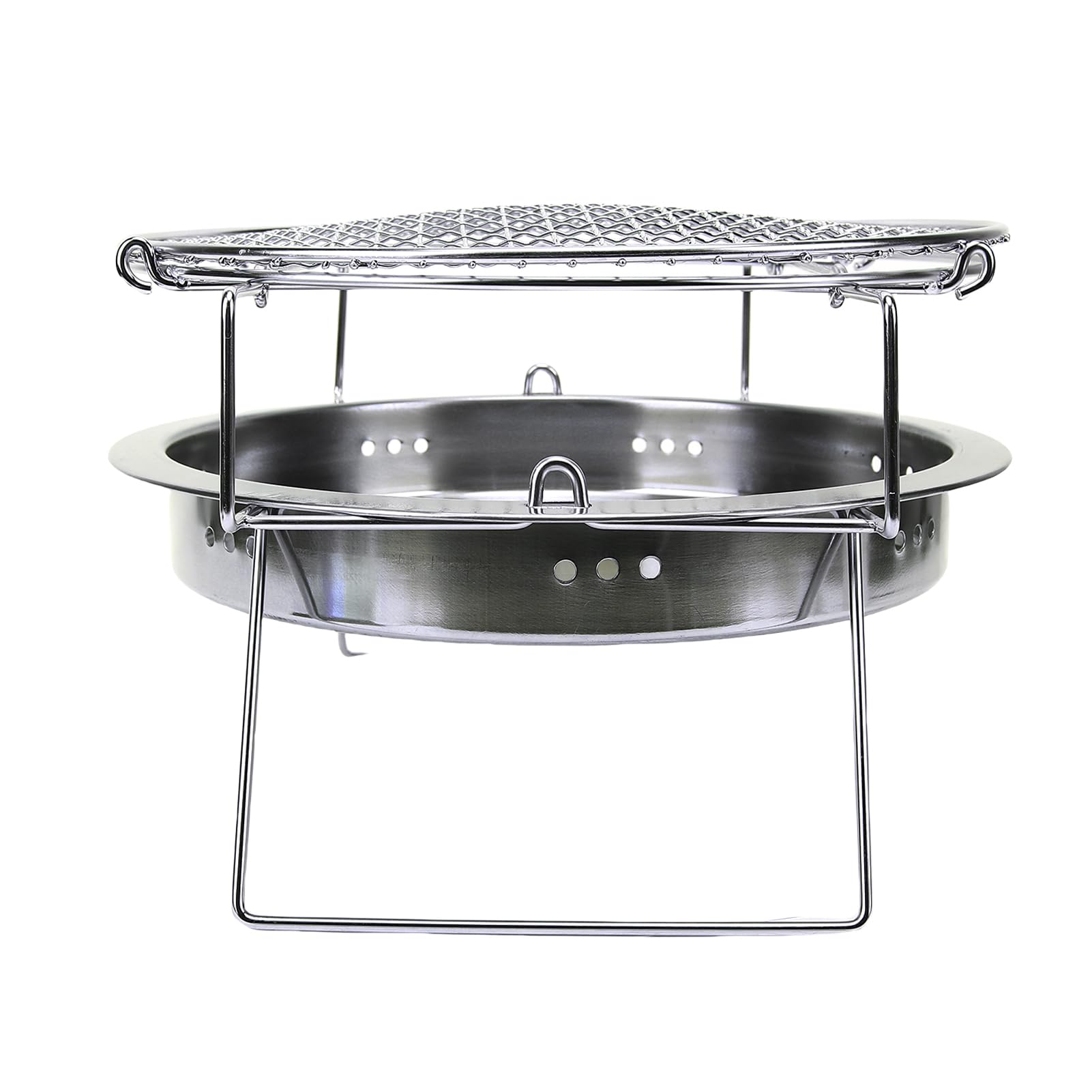Fockety Parrilla de Barbacoa Plegable Redonda, Parrilla de Carbón Portátil Plegable de Acero Inoxidable con Componentes Desmontables, Elegante de Barbacoa Portátil para Acampar, (Grande 30 * 19,5)