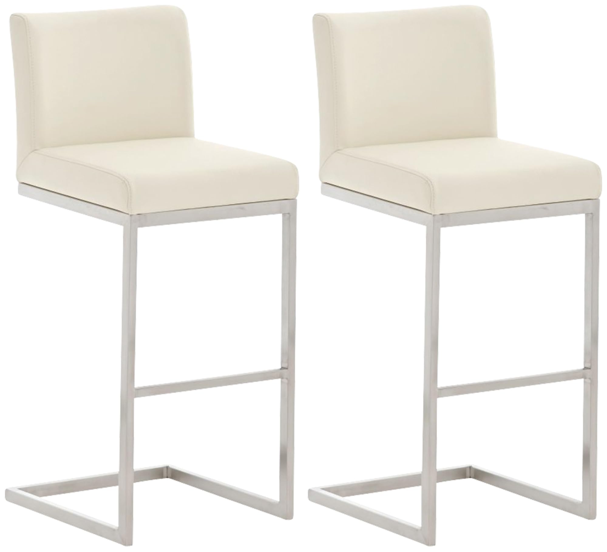 CLP 2er Set Barhocker Paros I Freischwinger Barstuhl I Kunstleder-Bezug I Edelstahl-Gestell, Farbe:Creme