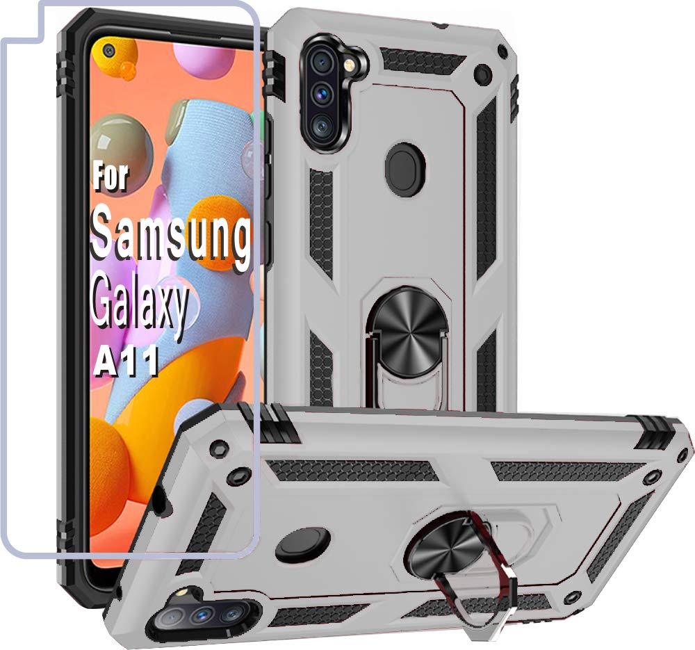 Coque Samsung A11 avec bague rotative et protection écran argent - 7