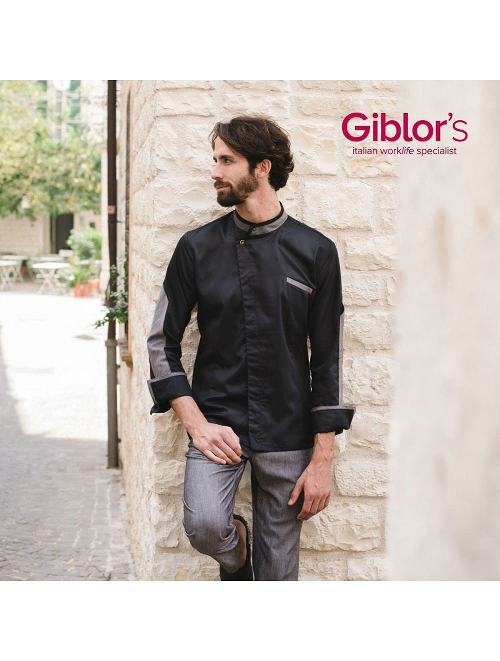 GIBLOR'S Art.19P08G084 Giacca da Cuoco Dionisio in Tencel con Bottoni A Pressione Colore Nero - Novita' 2019