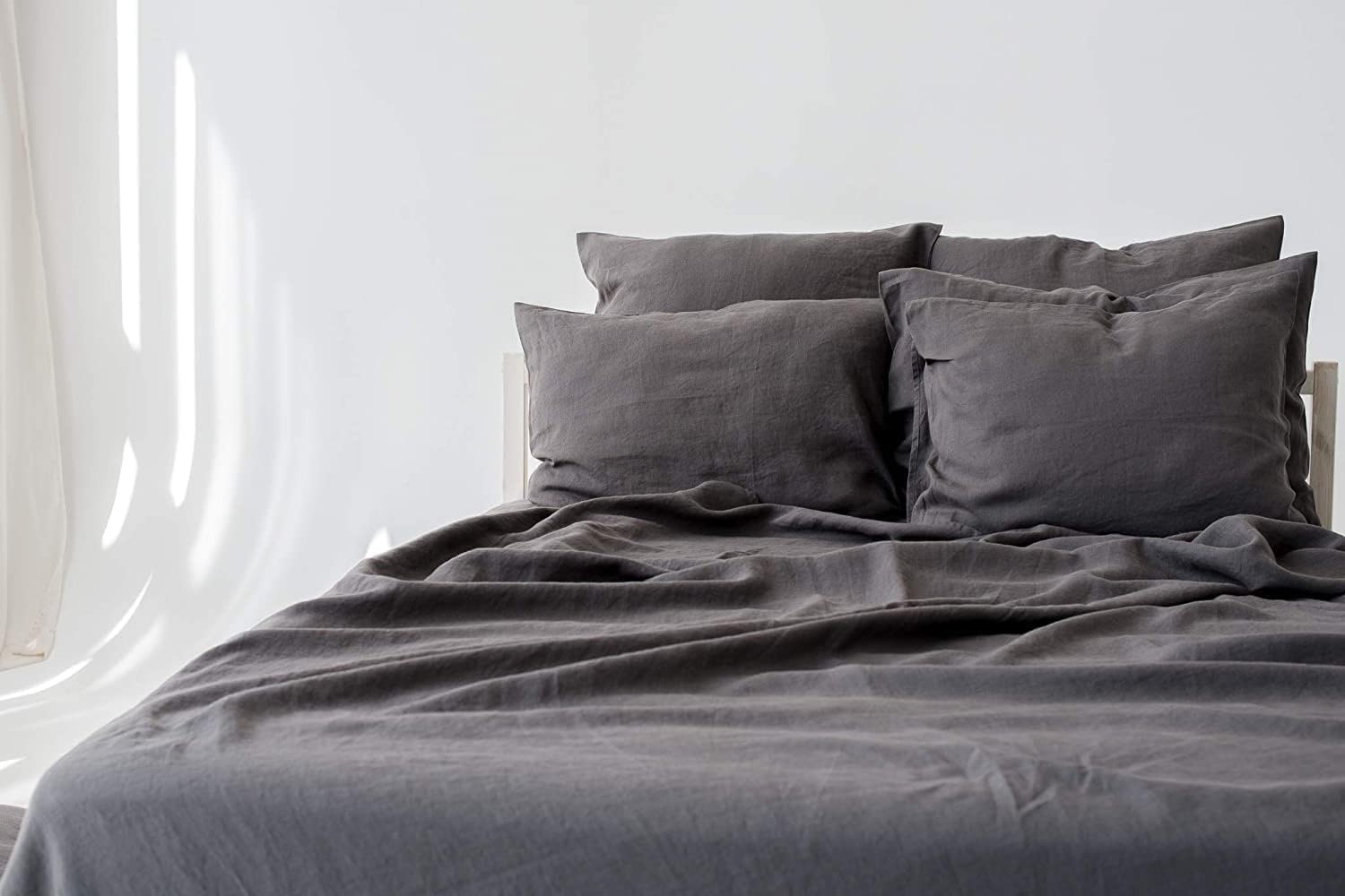 My Linen Home Lenzuolo Sopra Lino Lavato (100% Stonewashed) in Grigio scuro, 230x270 cm I Ipoallergenico, termoregolatore e traspirante I Delicato e morbido anche per la pelle più sensibile