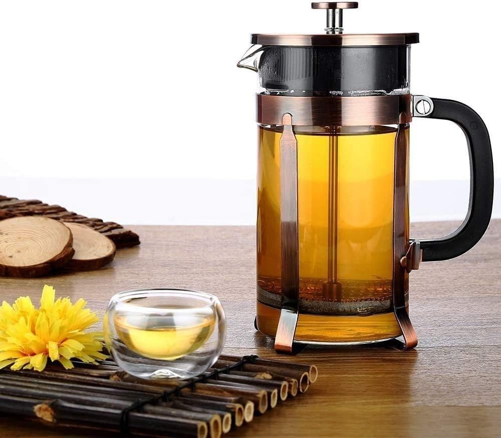 French Press Coffee Maker Glass 34oz, French Coffee Press with Handle and Non-Slip Base Precise Scale Easy to Clean Durable Heat Resistant, Copper