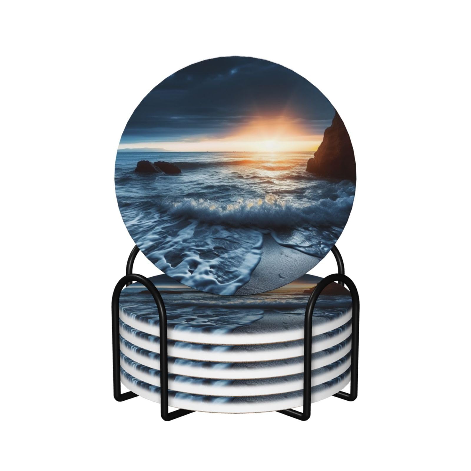 Dessous de verre en céramique effet mer avec support élégant x6