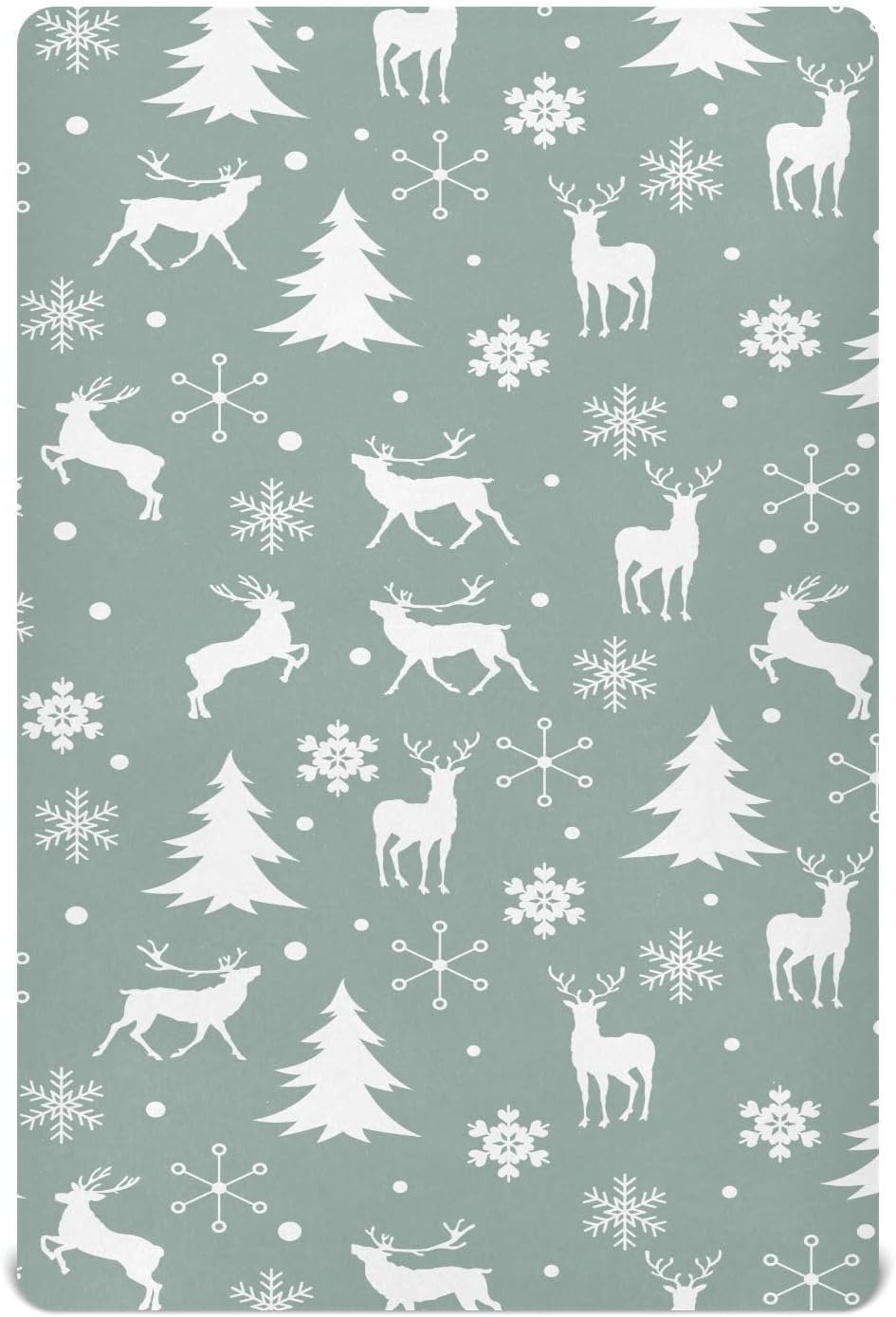 Fitted Crib Sheets Christmas Xmas Deer Snowflake Stretchy Portable Playard Sheets for Baby Toddler, Breathable Soft Mini Crib Mattress 52 x 28 in for Boys and Girls