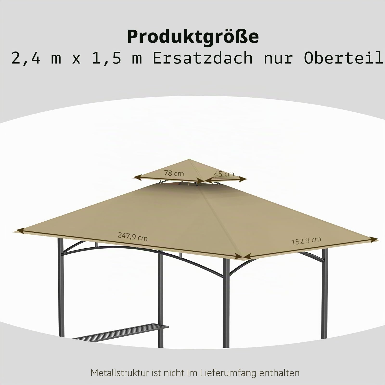 Grillpavillon Ersatzdach 1,5 m x 2,4 m wasserdicht doppelstöckig passend für Modell L-GG001PST-F