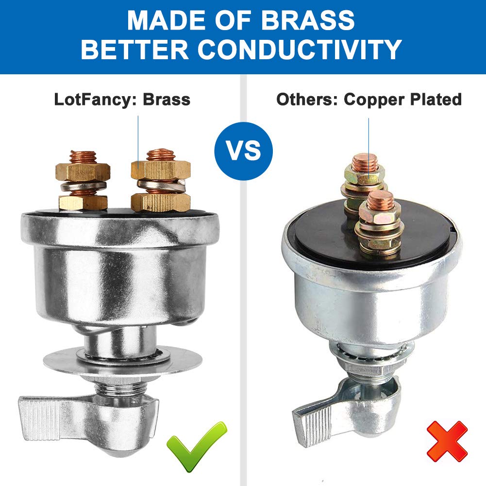 LotFancy High Current Battery Disconnect Switch, 12V-48V Battery Isolator Switch with Copper Contacts, Battery Cut/Shut-Off Switch for RV Marine Boat ATV Car Auto Truck, with Face Plate : Automotive