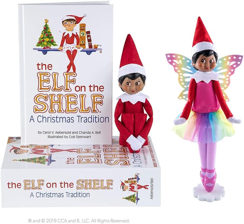 The Elf on The Shelf Scout Girl (Dark Tone/Brown Eyed Girl) Box Set, Storybook and Magifreez Rainbow Snow Pixie Accessory [Multi-Item Bundle]