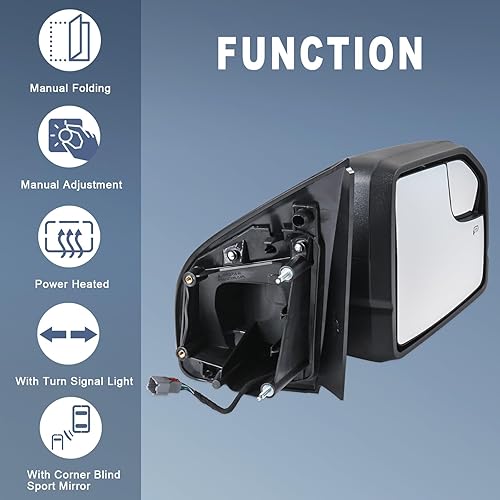 Miniatura 4 de Espejo retrovisor derecho del pasajero con textura, negro, plegable, manual, calentado con señal de giro, vidrio de punto ciego compatible con Ford