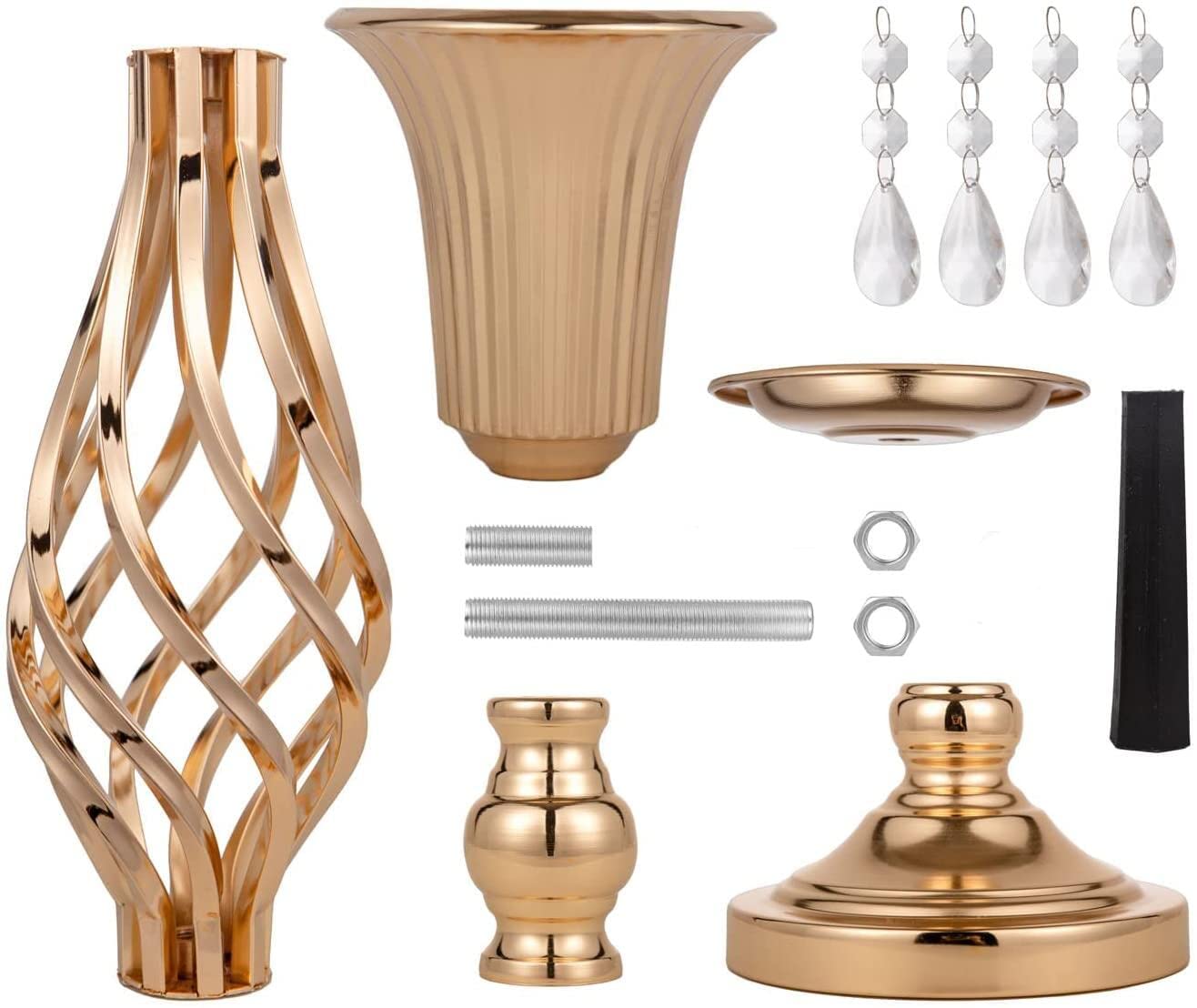 2 jarrón de trompeta dorado con cuentas de cristal, elegante centro de mesa floral de metal, perfecto para banquetes de boda, cumpleaños, aniversarios, fiestas de vacaciones y otros centros de mesa de eventos importantes (20.2 pulgadas) 7
