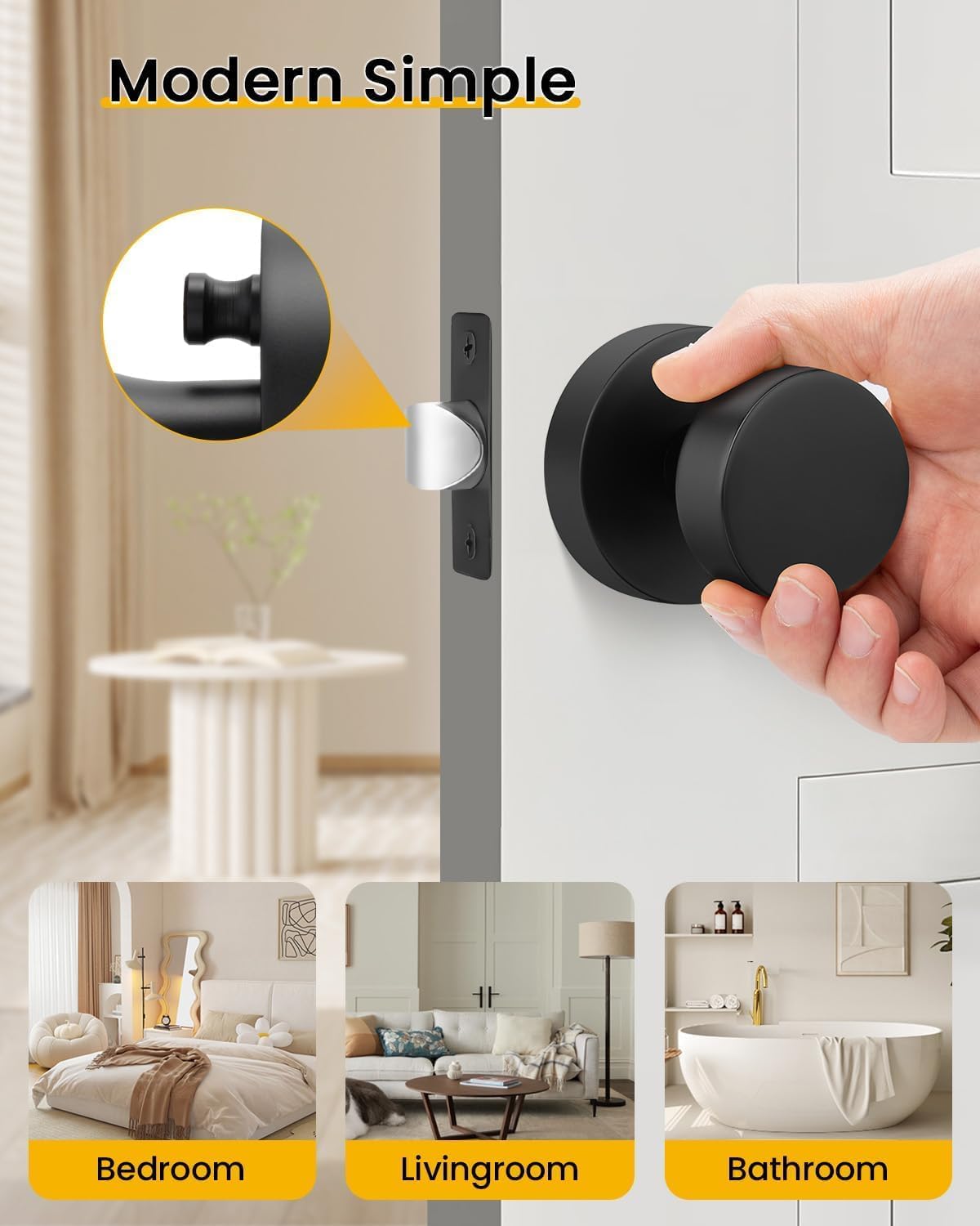 Goldenwarm Matte Black Door Knobs - 6 Pack -6