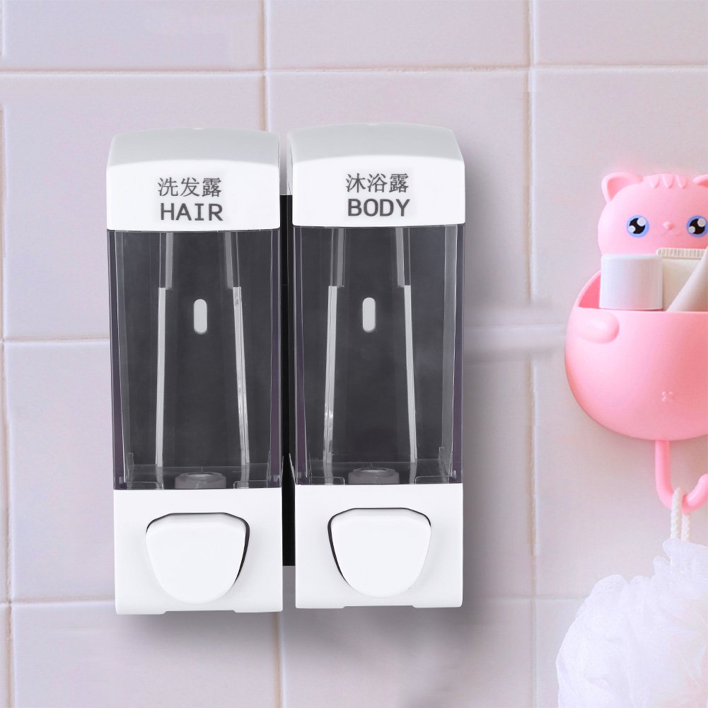 Dispenser di sapone da 500 ml per bagno, montaggio a parete, doccia, shampoo, lozione, contenore, sistema di supporto, WC per hotel non perforato  13