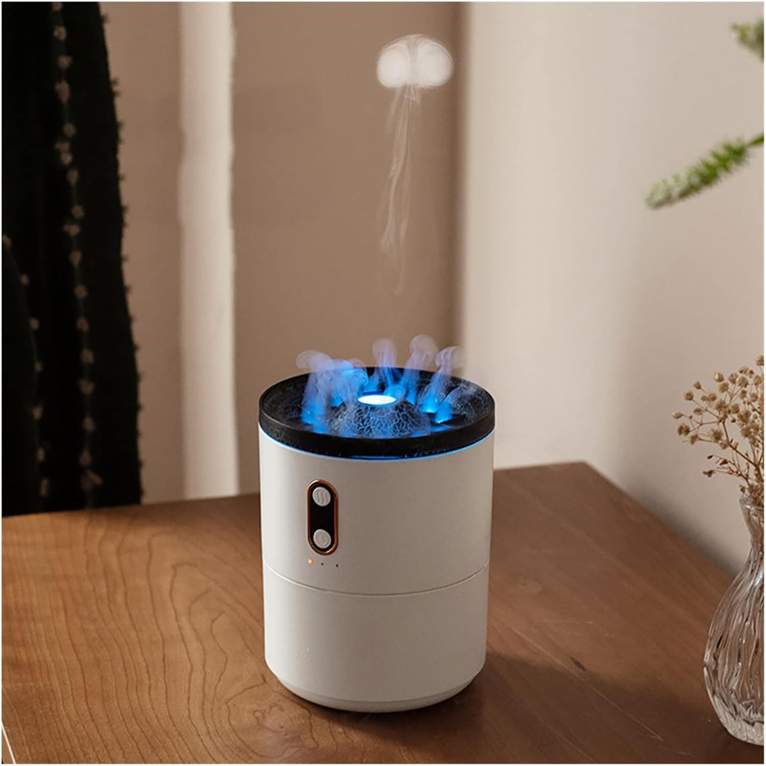Amazon.co.jp 大部屋用ボルケーノ炎加湿器、ジェリーフィッシュ クールミスト 加湿器 寝室用ギフト用ポータブル450mlアロマ